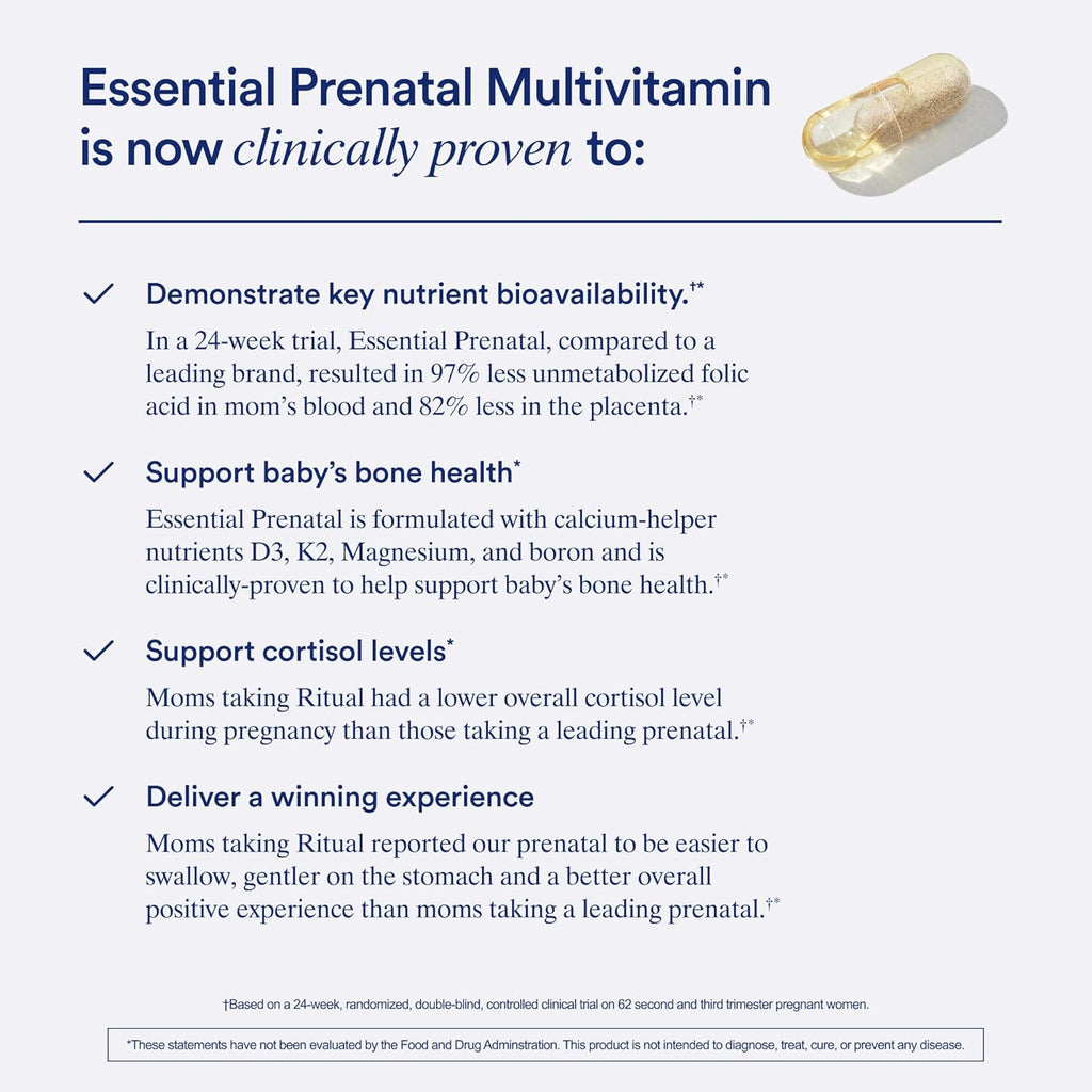 Ritual Essential for Women Prenatal Multivitamin: Folate & Choline for Neural Tube Support, Omega-3 DHA for Fetal Brain Development, Iron, Calcium-Helper D3 & K2, Non-GMO, Vegan, Mint, 30 Days