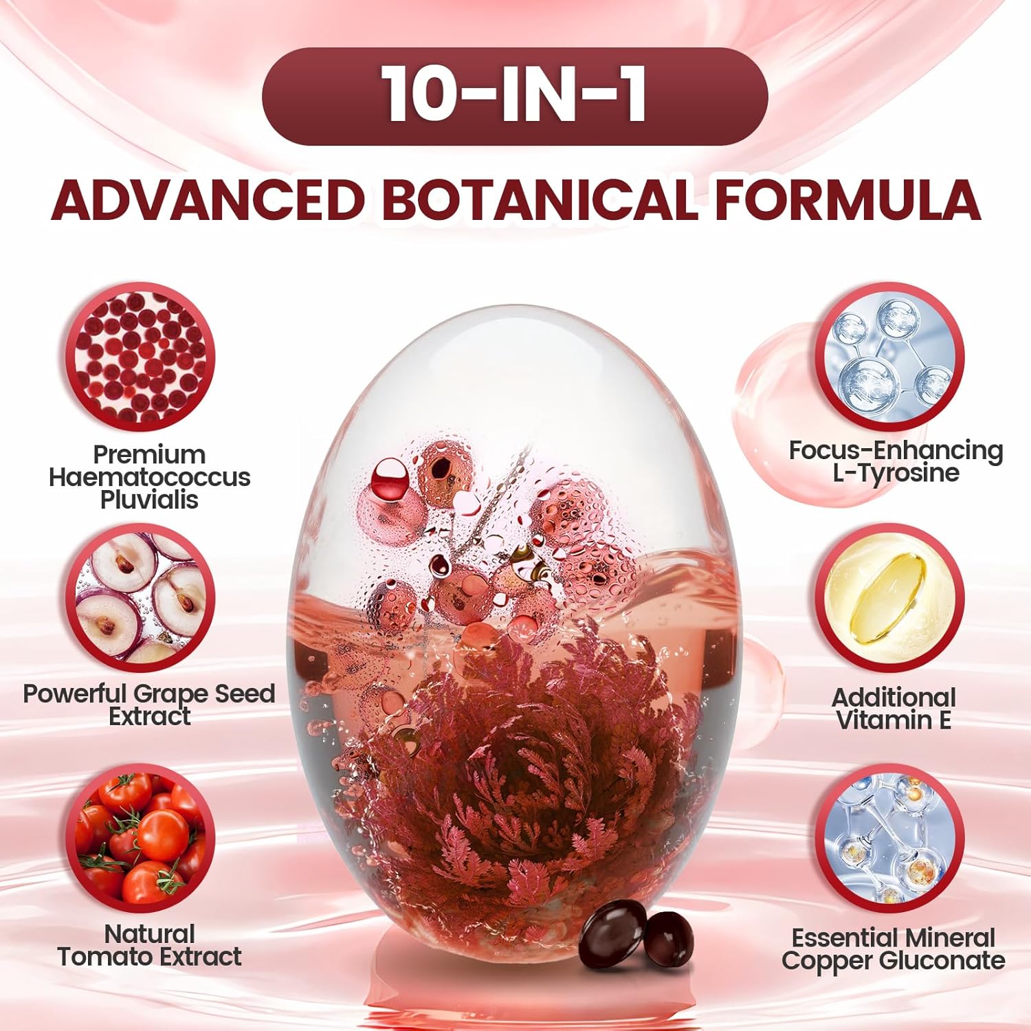 Astaxanthin 12mg, 480 Softgels, Fresh Haematococcus Pluvialis 10 in 1 Astaxanthin Antioxidant Supplements, Contains Lycopene, Grape Seed, Vitamin E, Supports Eye Joints Skin Health, 2Bag