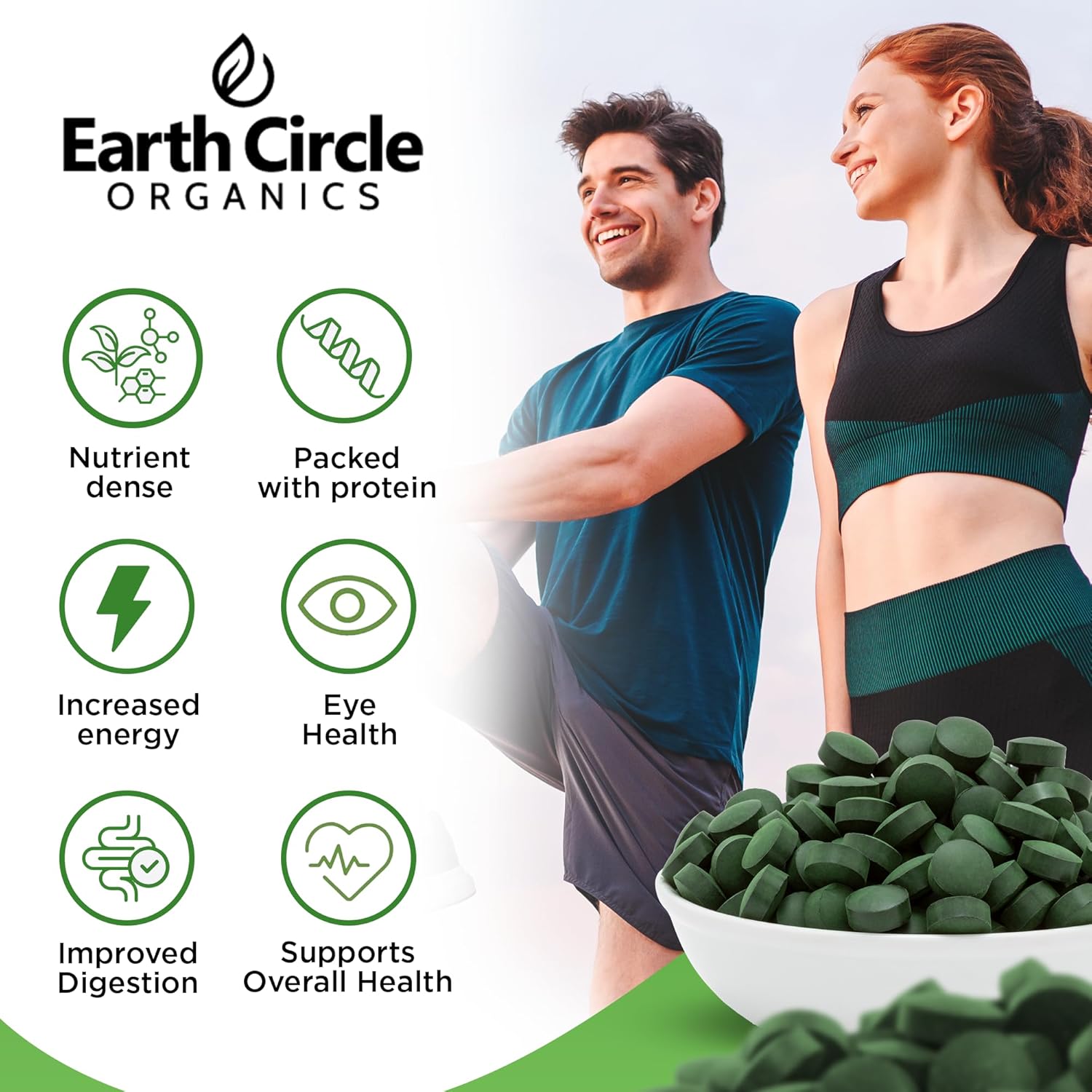 Premium Organic CHLORELLA /SPIRULINA 1000 Tablets (50/50) Kosher, Vegan - Green Algae Superfood, Cracked Cell Wall, Chlorophyll, High in Protein & Iron, no additives, or fillers 8.75 Oz (2 Pack)