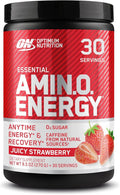 Optimum Nutrition Amino Energy Powder – Energy & Focus Pre Workout with Amino Acids, BCAA, Green Tea Caffeine & Coffee, Muscle Recovery Support – Juicy Strawberry, 30 Servings (Packaging May Vary)
