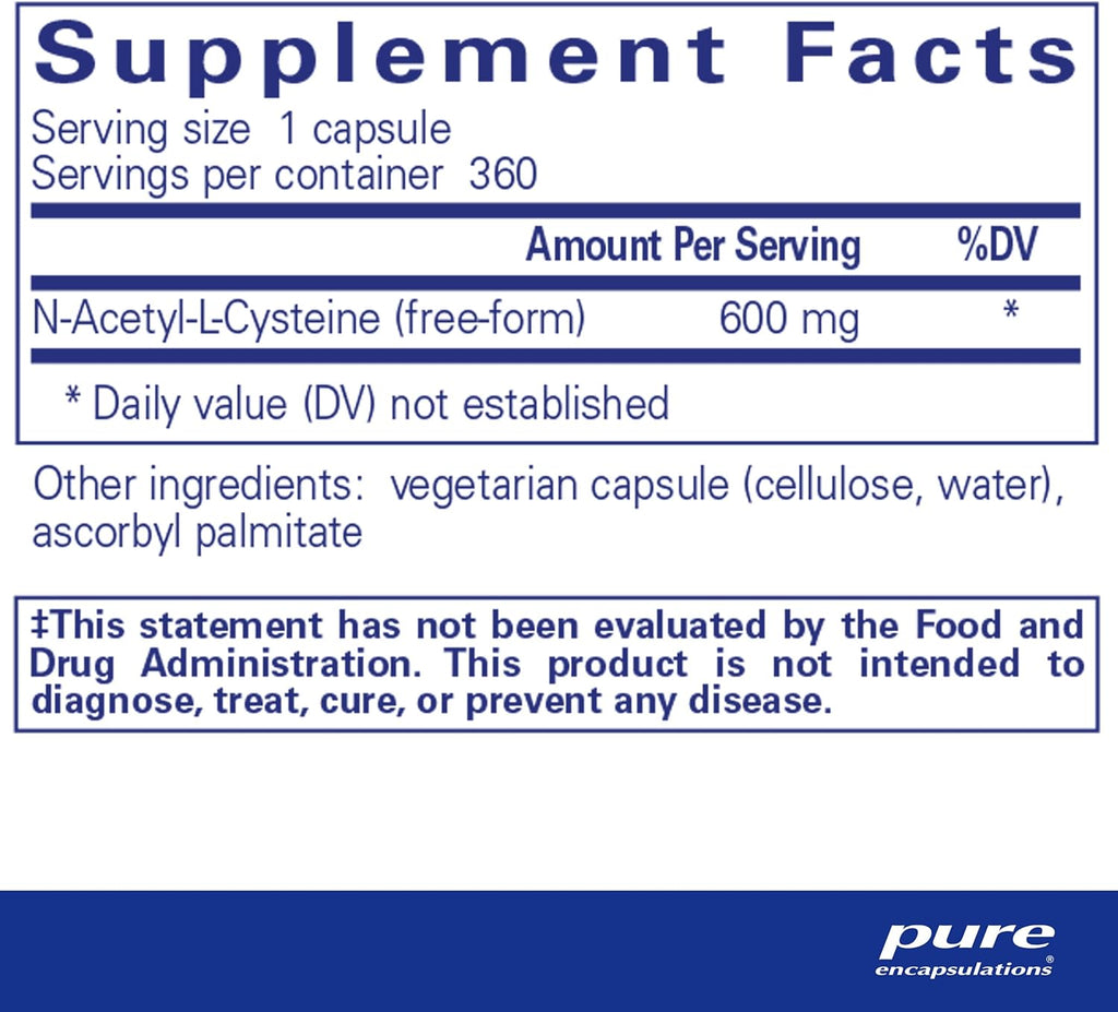 Pure Encapsulations NAC 600 mg - N-Acetyl Cysteine NAC Supplement for Lung Health & Immune Support, Liver Support & Antioxidants* - with Freeform N-Acetyl-L-Cysteine - 360 Capsules