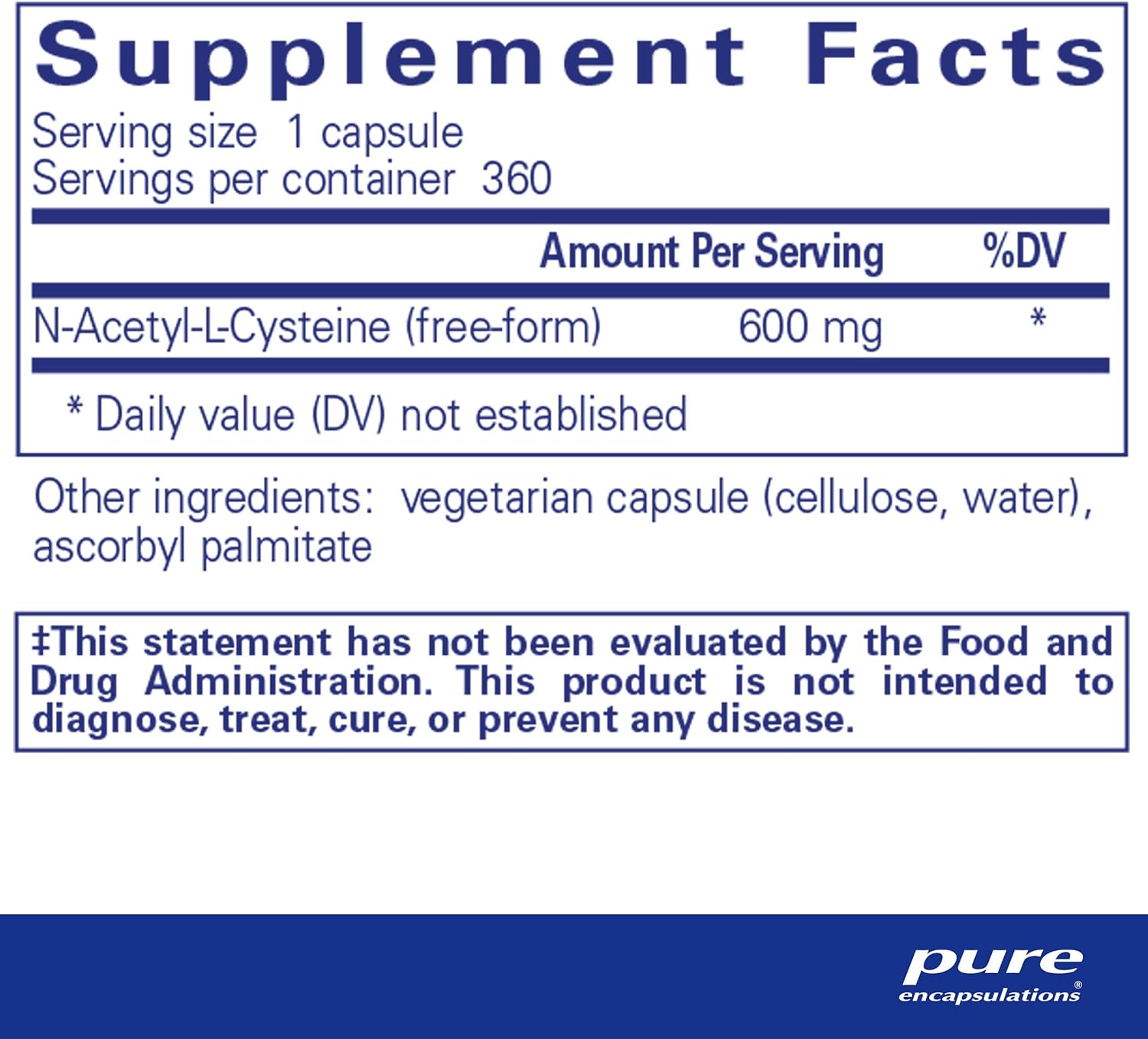 Pure Encapsulations NAC 600 mg - N-Acetyl Cysteine NAC Supplement for Lung Health & Immune Support, Liver Support & Antioxidants* - with Freeform N-Acetyl-L-Cysteine - 360 Capsules