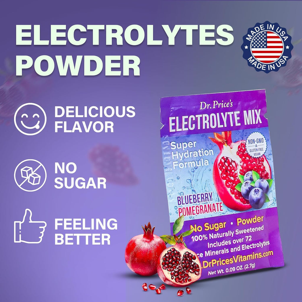 Dr. Price’s Electrolyte Mix | Sugar-Free Hydration Powder with 72+ Trace Minerals | No Sugar, Fast-Dissolving Electrolytes Powder Packets | Blueberry-Pomegranate (30 Packs)