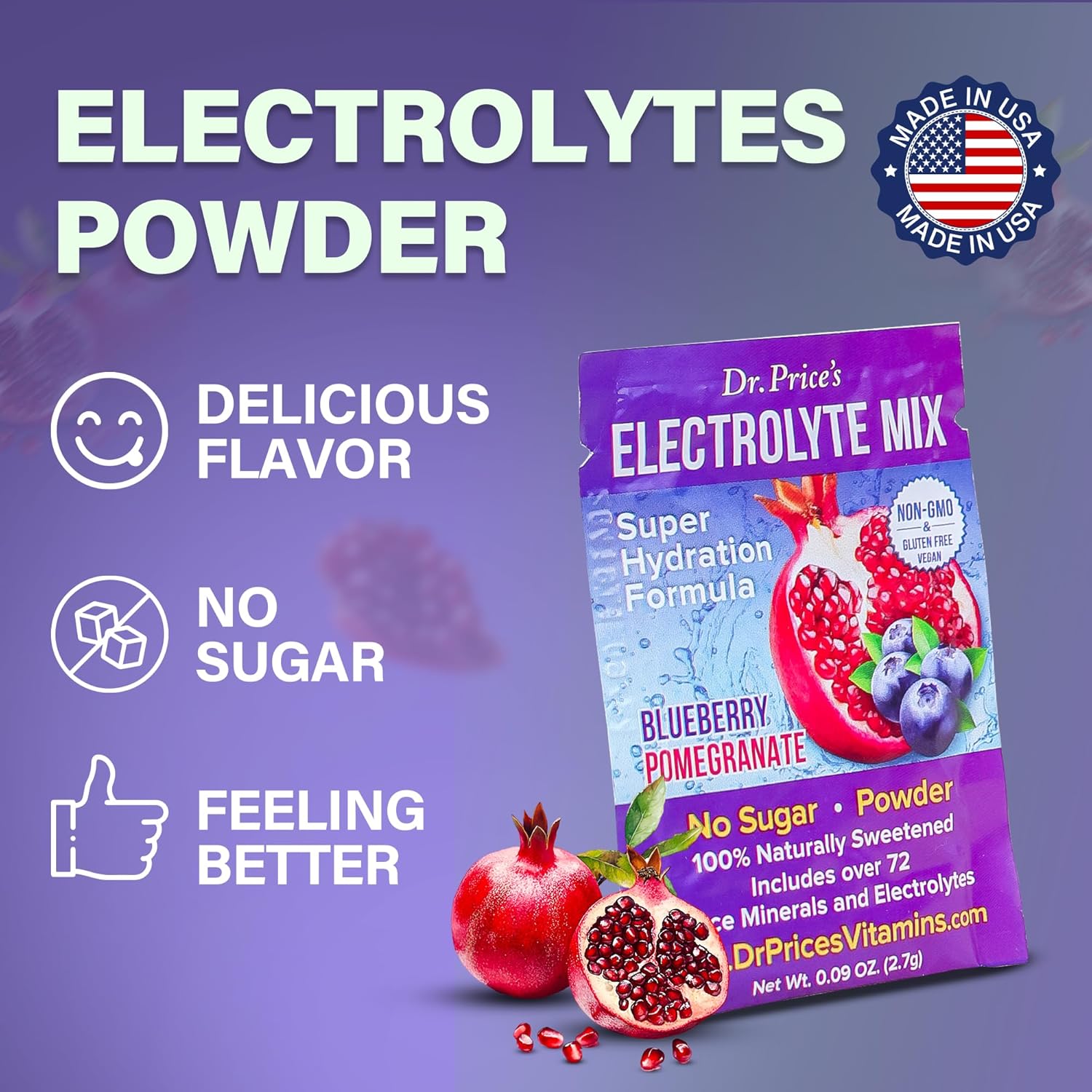 Dr. Price’s Electrolyte Mix | Sugar-Free Hydration Powder with 72+ Trace Minerals | No Sugar, Fast-Dissolving Electrolytes Powder Packets | Blueberry-Pomegranate (30 Packs)