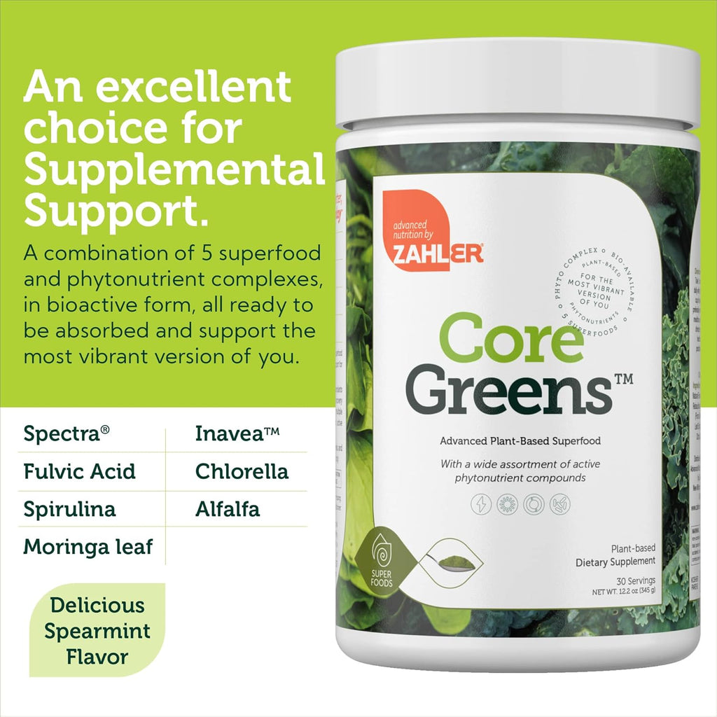 Zahler Core Greens Powder Nutrition Supplements - Superfood Powder - Super Green Juice & Smoothie Mix - Phytonutrient Rich with Spirulina, Chlorophyll & More - Kosher Superfood