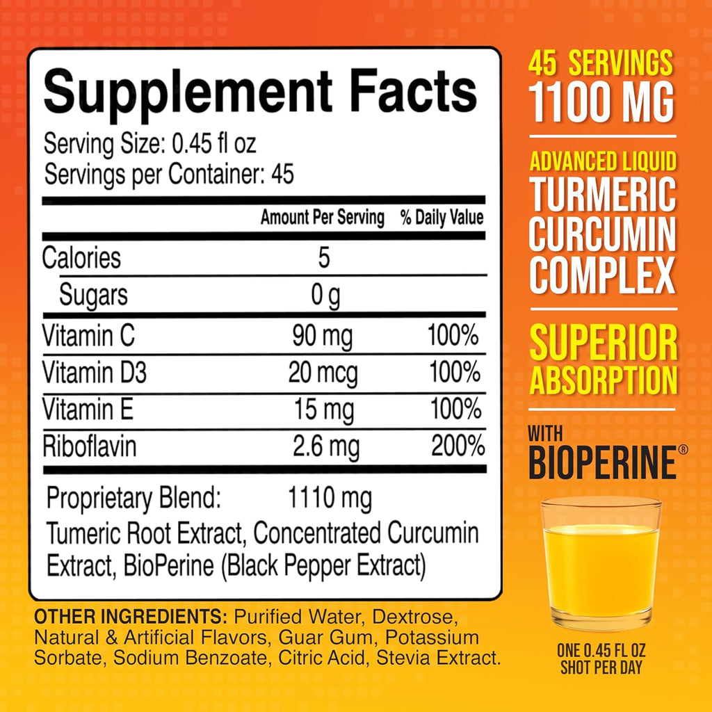 Advanced Liquid Turmeric – High Absorption Curcumin with Black Pepper & Vitamin D3 for Maximum Bioavailability – Joint, Inflammation & Immune Support – 20 fl oz