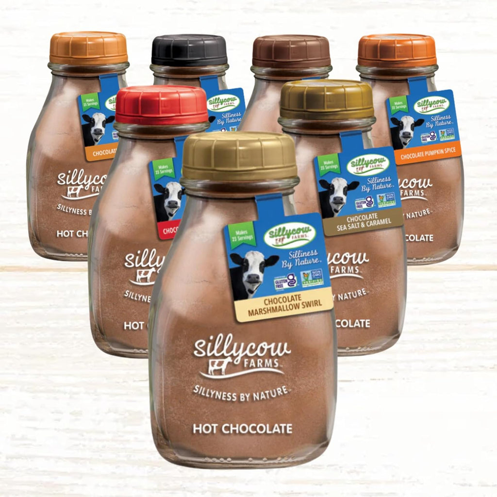 Sillycow Farms Hot Chocolate Mix Flavor | Rich Hot Cocoa Delight | Gluten-Free, Non-GMO, Dairy-Free | Nut-Free Certified Quality Cocoa Powder Blend | 16.9 Oz Reusable Glass Bottle - Pack of 1