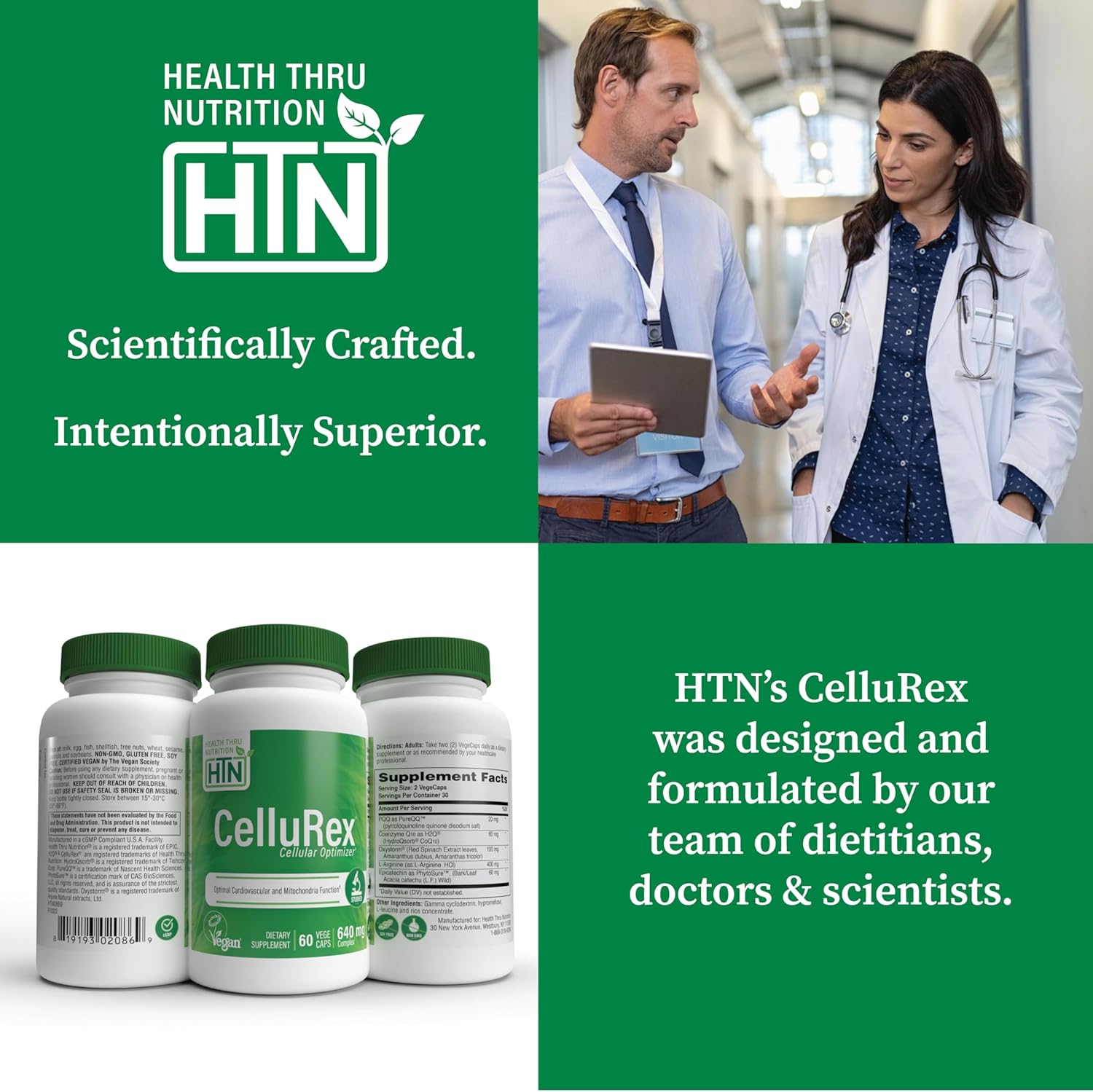 Health Thru Nutrition CoQ10 Plus PQQ and Red Spinach | Cellurex | Cellular Optimizer for Brain Circulation Energy and Mitochondria Function Support | Certified Vegan | Non-GMO (Pack of 60)