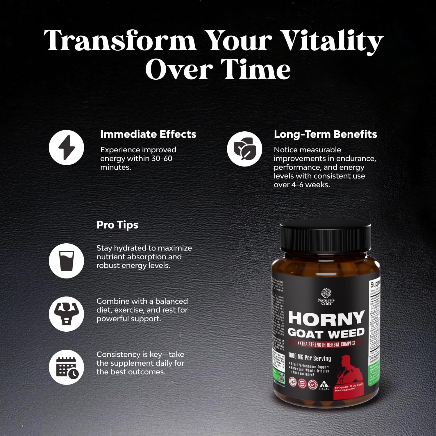 Horny Goat Weed for Men - Extra Strength Male Supplement with Black Maca Root, Tongkat Ali, Saw Palmetto & Panax Ginseng Extract for Stamina & Energy - 60 Capsules