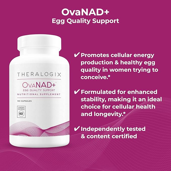 Theralogix, OvaNAD+ Egg Quality Support, Nicotinamide Riboside (NR) & Pterostilbene Supplement, Supports Cellular Energy, Ovarian Function & Reproductive Health, 90-Day Supply, 90 Count