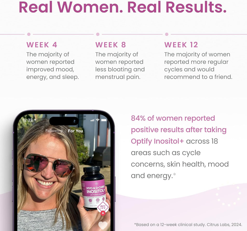 Optify Inositol Supplement for Women – 90-Day Supply – Myo-Inositol and D-Chiro Inositol with Folate and Vitamin D – 40:1 Ratio – Hormone Balance & Ovarian Support - 360 Capsules