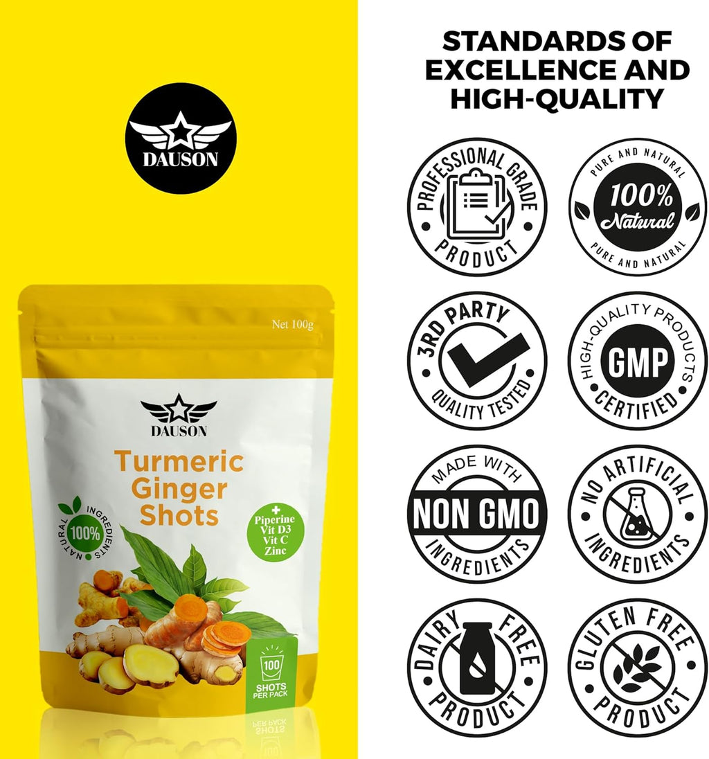 Turmeric Ginger Supplements with Piperine, Vitamin C, Vitamin D3 & Zinc | Turmeric Ginger Shots for Joint, Heart, Brain, Gut & Skin Health | 100 Servings | Ayurvedic | Powder