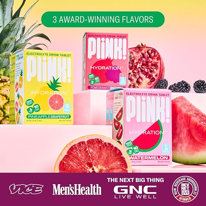 Plink Fruity Variety Pack Fizzy Electrolyte Hydration Tablets for Water – Fizzy Daily Hydration Tabs for Rehydration & Dehydration Support - Pack of 36