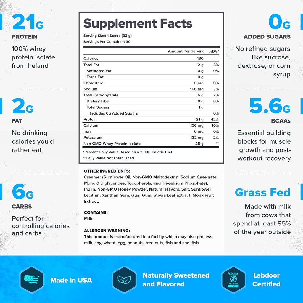 LEGION Whey+ Protein Whey Isolate from Grass Fed Cows - Whey Protein Isolate Powder Low Calorie, Non-GMO, Sugar Free, Lactose and Gluten Free, All Natural Protein Powder for Men & Women, 30 Servings