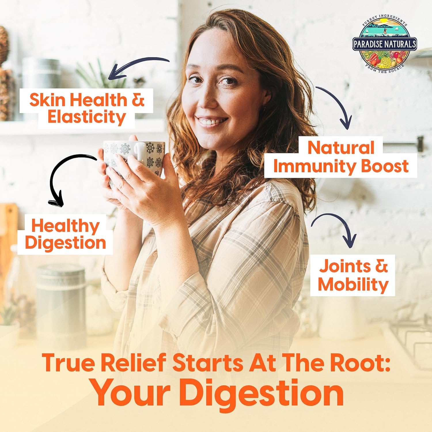 100% Grass-Fed Natural Beef Bone Broth Powder + Active Probiotics, Collagen, 15g Protein, Non-GMO, Low Sodium, Gut Health, Paleo, Keto, Gluten-Free, for Healthy Skin, Hair, Joints