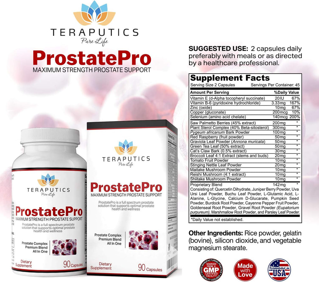 ProstatePro - 33 Herbs Saw Palmetto Prostate Health Supplements For Men | Reduce Urination | Hair Growth w/ DHT Blocker | Beta Sitosterol, Pygeum and Saw Palmetto for Men Prostate Support, 90 Capsules