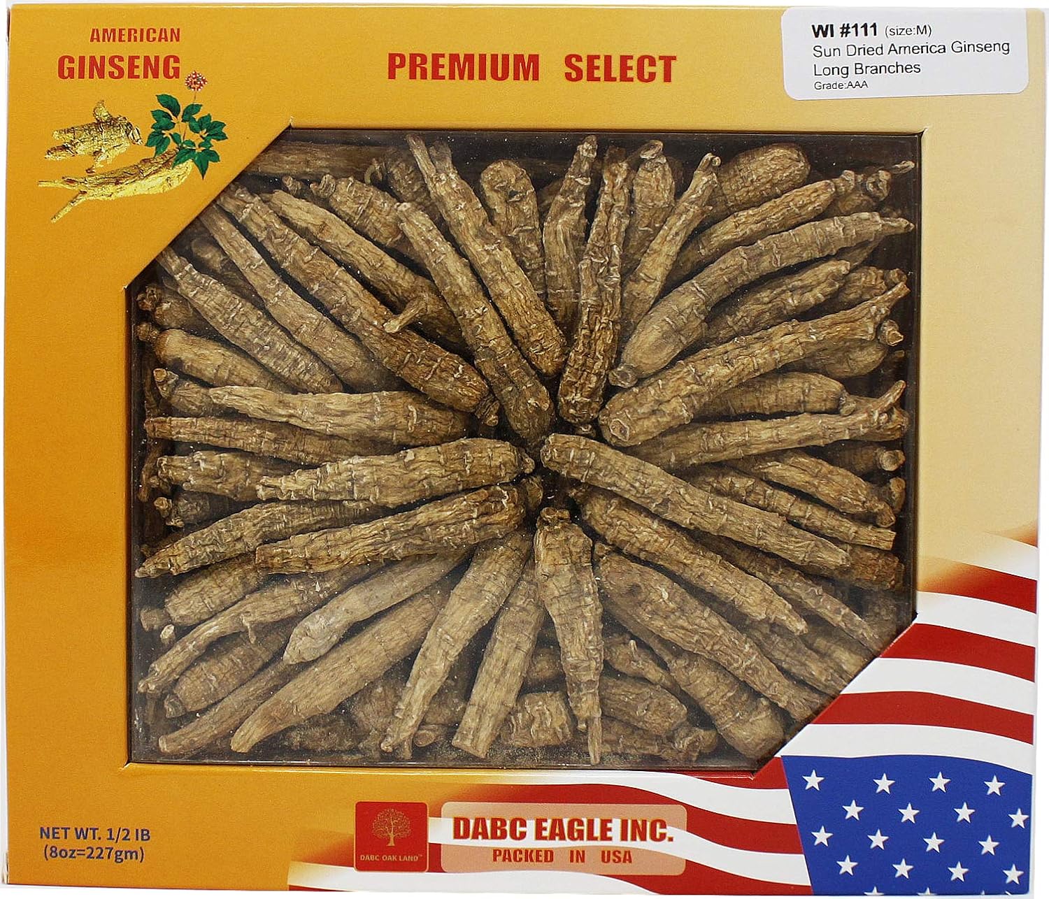 8OZ=227g/Box Hand-Selected American Wisconsin Farmed Ginseng Root | Long Medium 美国长枝西洋参 花旗参 礼盒装 |Cultivated American Wisconsin Ginseng WI 111# Box (8OZ=227g/Box)