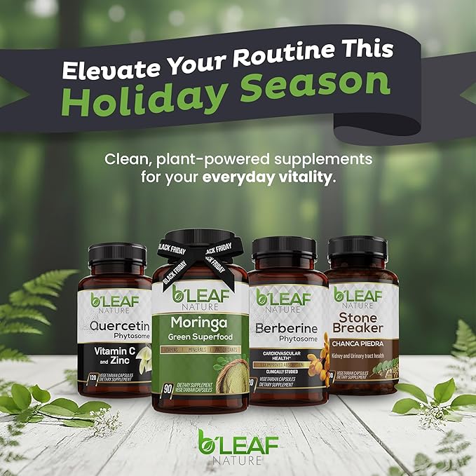 B'LEAF NATURE Quercetin Phytosome, 120 Capsules – 1000mg High Absorption Quercetin with Vitamin C and Zinc – Non-GMO Vegetarian Quercetin Supplement for Immune, Energy and Seasonal Support