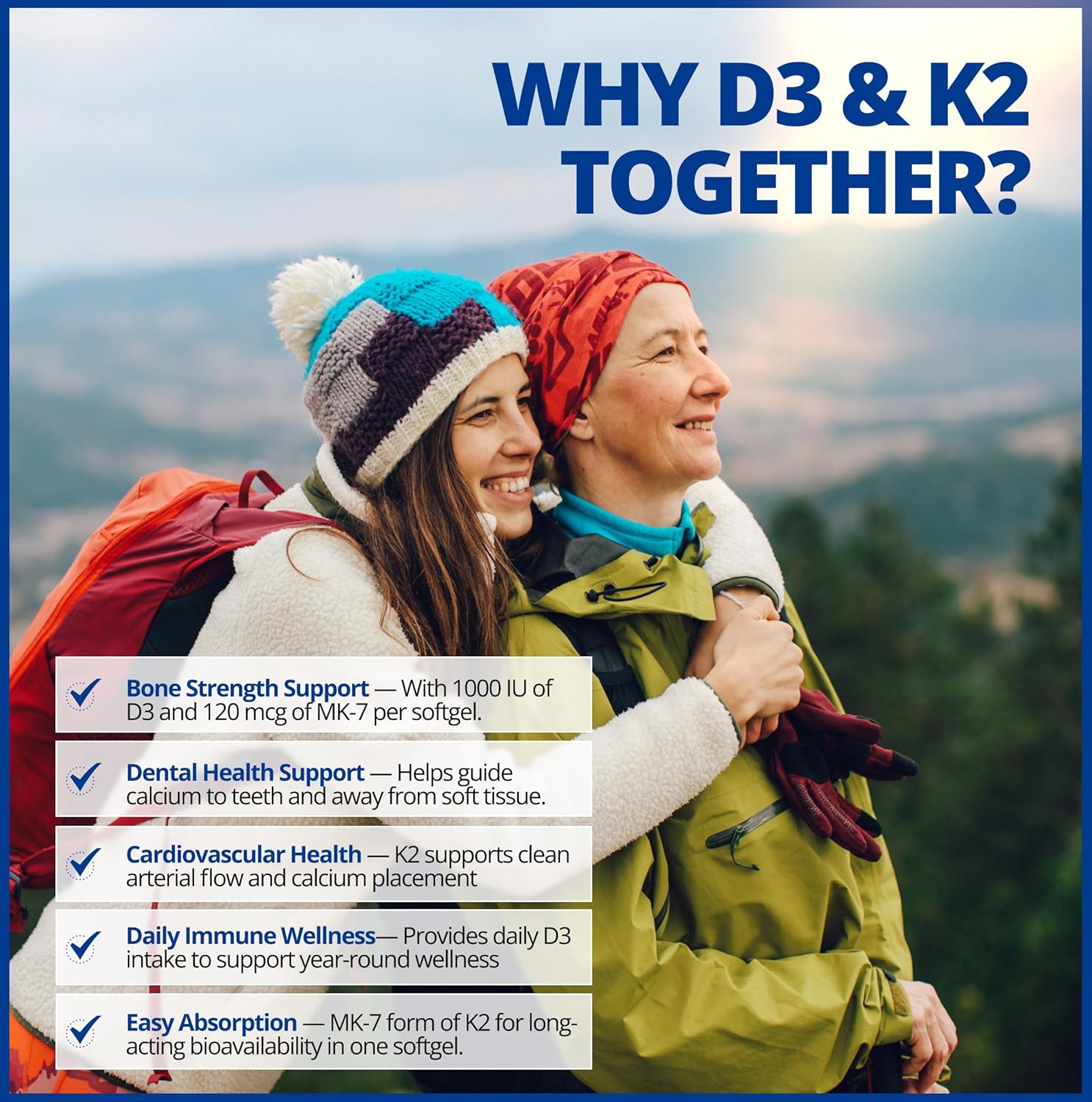 CanPrev D3 & K2 Vitamins 120 Softgels, 120-Day Supply, 1000IU Vitamin D3 & 120mcg K2, Supports Strong Bones, Teeth & Heart Wellness, Easy-to-Absorb with Organic Coconut Oil, No GMO, Gluten, Soy, Dairy