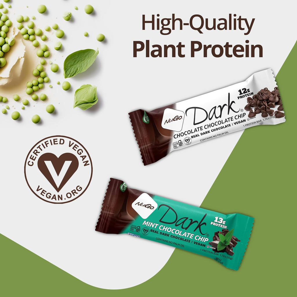 NuGo Dark Variety - Pretzel with Sea Salt 12 Bars & Peanut Butter Cup 12 Bars, 12g Protein Bar, Vegan, Gluten Free, Non-GMO, Kosher Pareve, 24 Count Variety