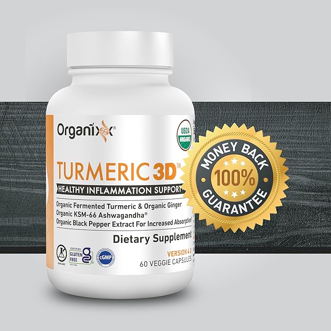 Organixx USDA Organic Turmeric Curcumin Supplement with Ashwagandha, Vitamin D, Turmeric & Ginger – Fermented for Maximum Bioavailability, 30 Count (Pack of 2)