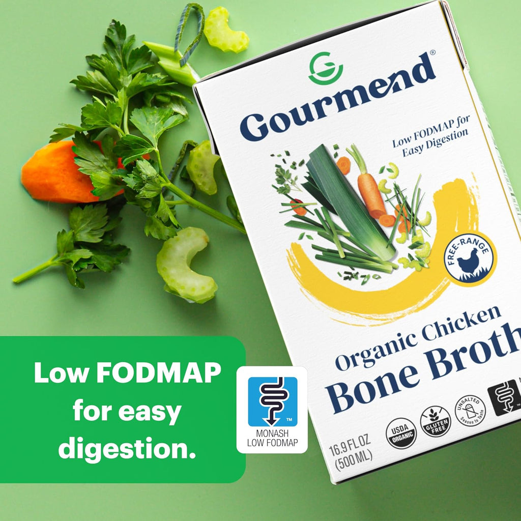Organic Unsalted 16.9oz Chicken Bone Broth (6 Pack) – 7 Ingredients, Low FODMAP Certified, Filler Free, Gluten Free, Onion & Garlic Bulb Free