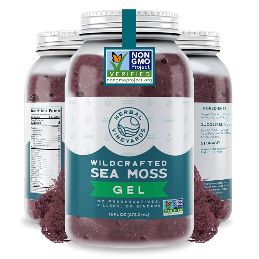 Herbal Vineyards Wildcrafted Irish Purple Sea Moss Gel 16 Oz - Organic Seamoss Gel Made with Dried Seaweed & Fresh Sea Vegetables, Natural & Plant-Based, Harvested in Pristine Waters, USA