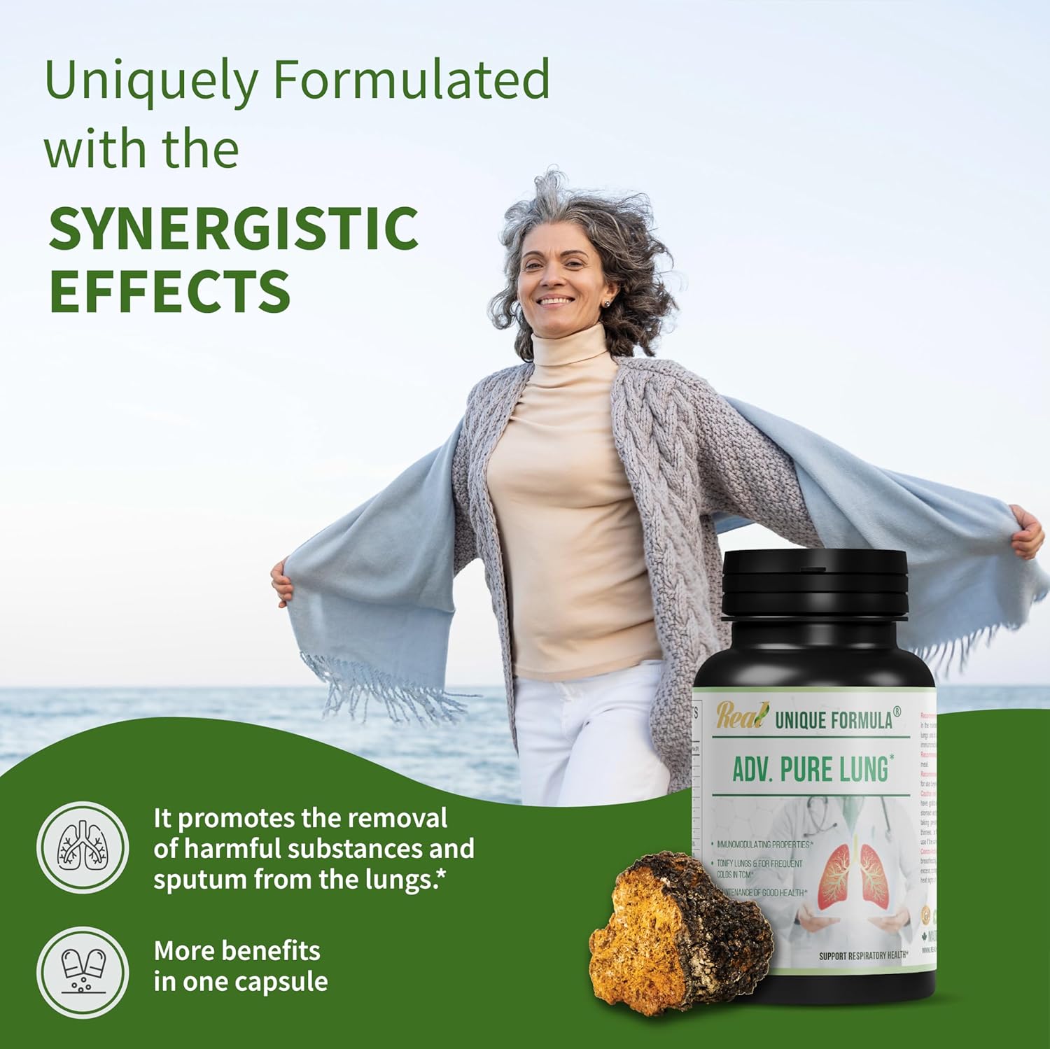 Adv. Pure Lung | Lung Cleanse and Detox | Herbal Respiratory Supplement for Lung Support with Chaga Mushroom, Curcumin Turmeric, Honeysuckle Flower, Astragalus, Quercetin, Pomegranate