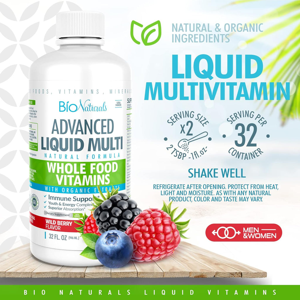 Bio Naturals Liquid Whole Food Multivitamin for Men & Women with Over 100 Ingredients - Superfoods, Omegas, Organic Extracts - 100% Vegan - 32 oz