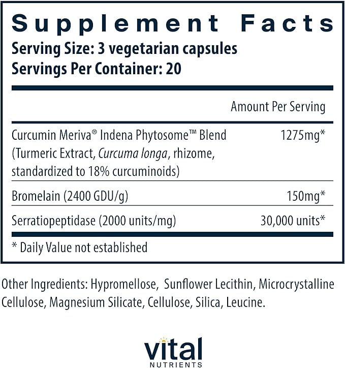Vital Nutrients Phyto-Curcumin Plus Enzymes | Curcumin Supplements with Phytosome Extract | Support for Muscle, Bone, Liver, and Heart Health* | Gluten, Dairy, Soy Free | 60 Capsules