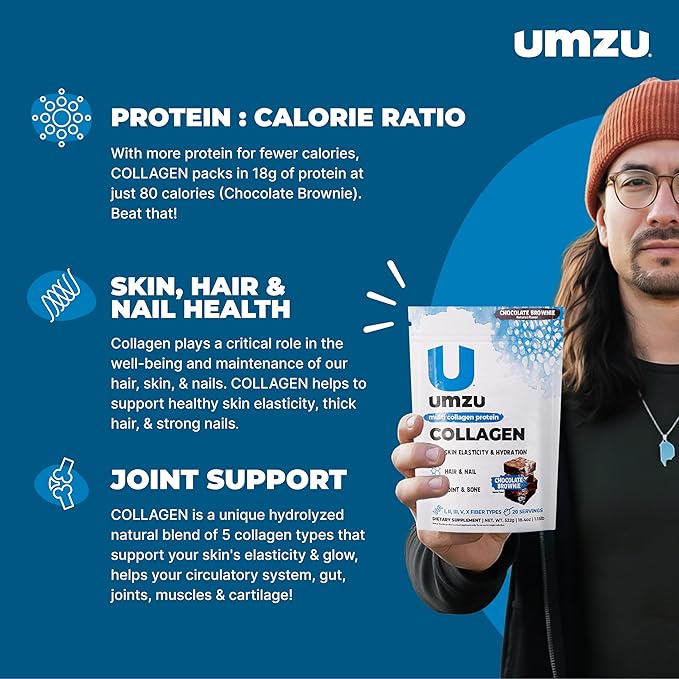 UMZU zuCollagen Multi Collagen Protein Powder, Chocolate – 5 Collagen Types I II III V X – High Protein Low Calorie Supplement for Hair Growth Skin Elasticity Joint Health and Daily Recovery Support