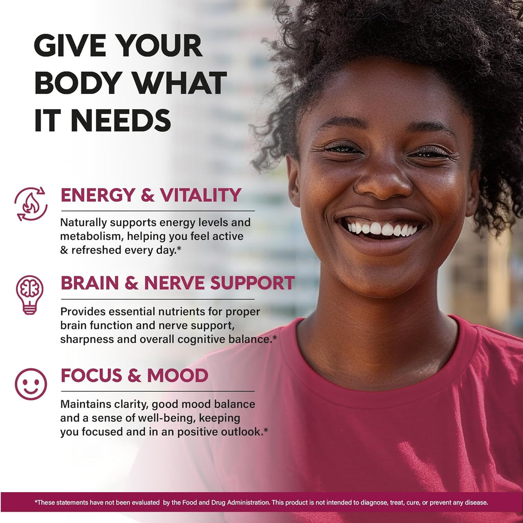 Vitamin B Complex for Men & Women - Made in USA - B-Complex: B1, B2, B3, B5, B6, B7, B8, B9, B12 with Vitamin C, Choline, Inositol - Energy, Brain & Heart Support Supplement, 120 Vegan Capsules
