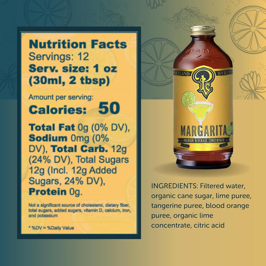 Portland Syrups Margarita Syrup - Craft Cocktail and Mocktail Mixer with Tangerine, Blood Orange, and Lime Puree - 12 oz with 24 Servings (Pack of 1)
