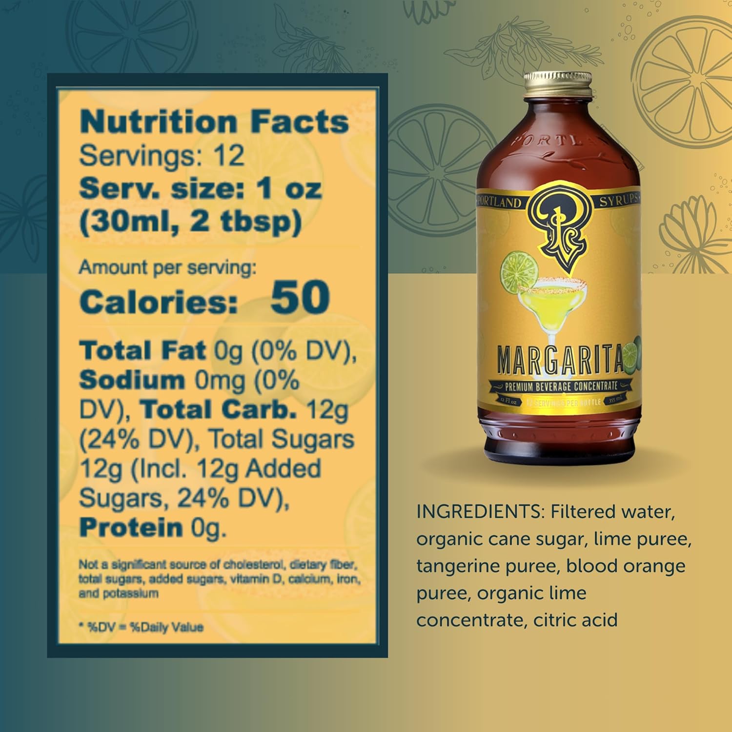 Portland Syrups Margarita Syrup - Craft Cocktail and Mocktail Mixer with Tangerine, Blood Orange, and Lime Puree - 12 oz with 24 Servings (Pack of 2)