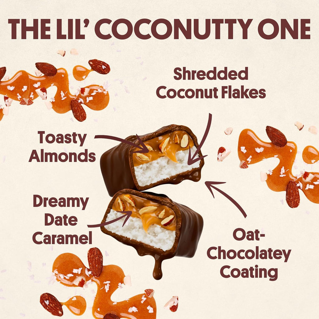 Harken Sweets The Lil’ Coconutty Ones, Mini Oat Milk Chocolate Candy Bars with Coconut, Sweetened with Dates, No Sugar Added, High Fiber, Gluten-Free, Plant-Based, 6 Pouches (30 Bars)