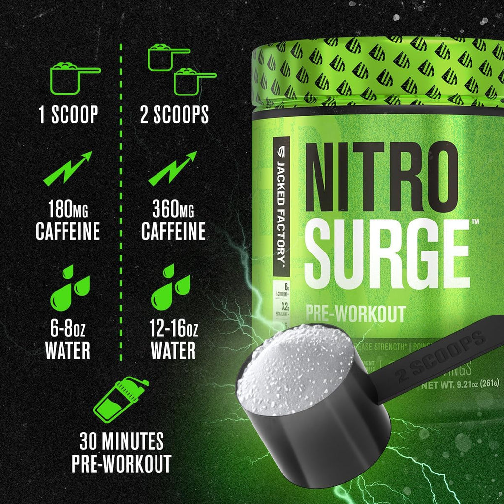 Jacked Factory NITROSURGE Pre Workout Supplement - Endless Energy, Instant Strength Gains, Clear Focus, Intense Pumps - NO Booster & Powerful Preworkout Energy Powder - 60 Servings, Cherry Limeade