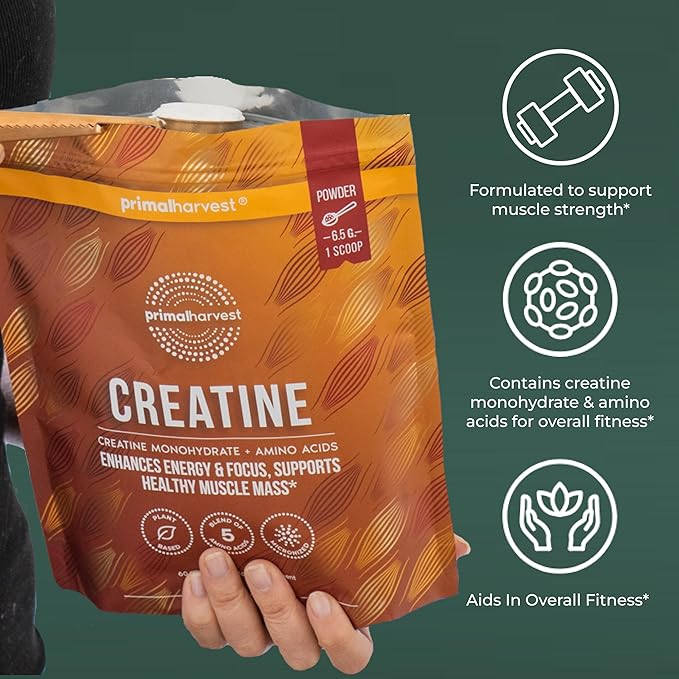 Primal Harvest Creatine Powder Supplement for Men and Women's Fitness, Workouts, and Muscle Growth, to Help Promote Recovery, Strength, Energy, and Endurance (1)