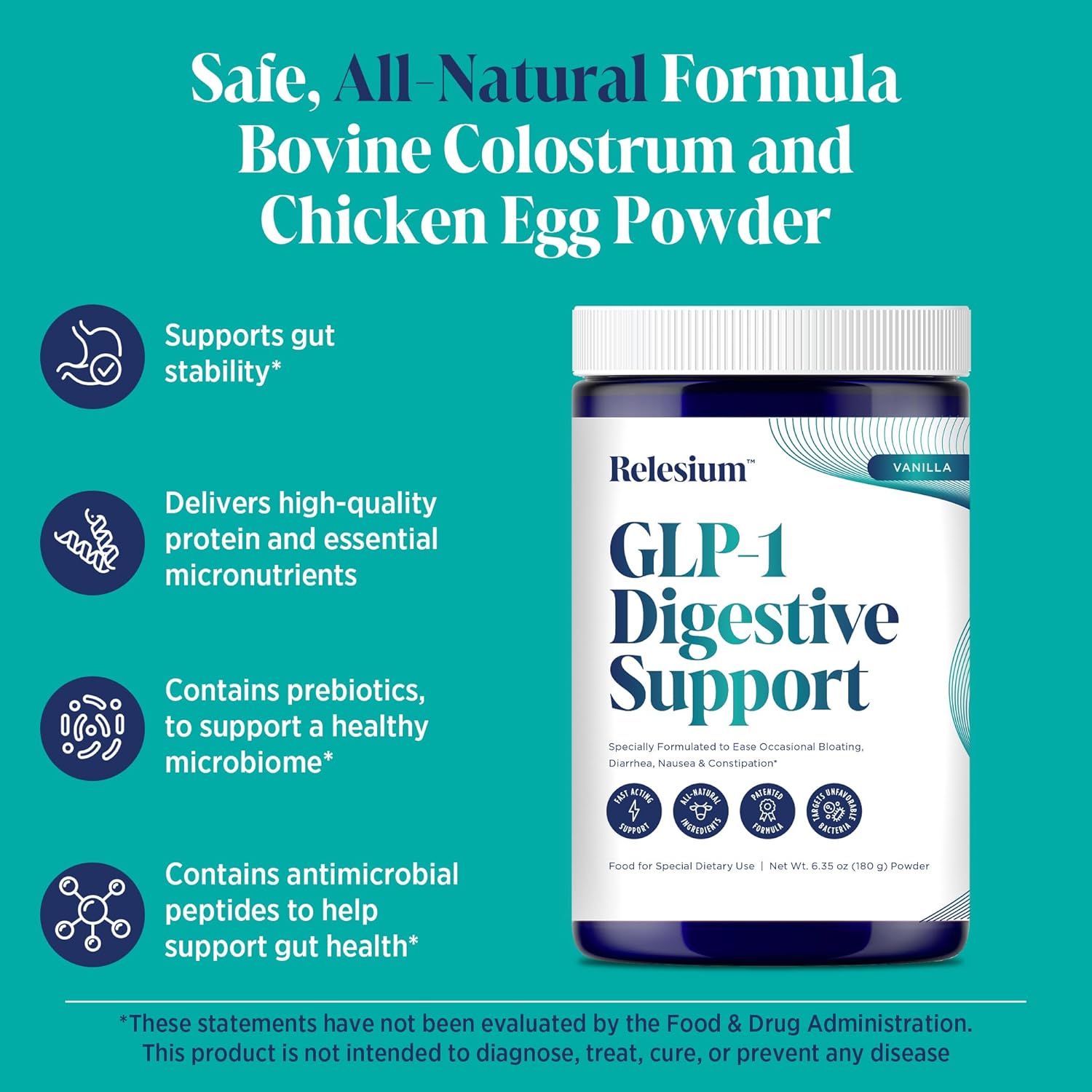 GLP-1 Digestive Health Support, Powder Supplement, 6.35 Oz, Gut Health for Women & Men, Clinically Proven Natural Blend for Bloating, Nausea, Diarrhea and Upset Stomach Relief for Adults