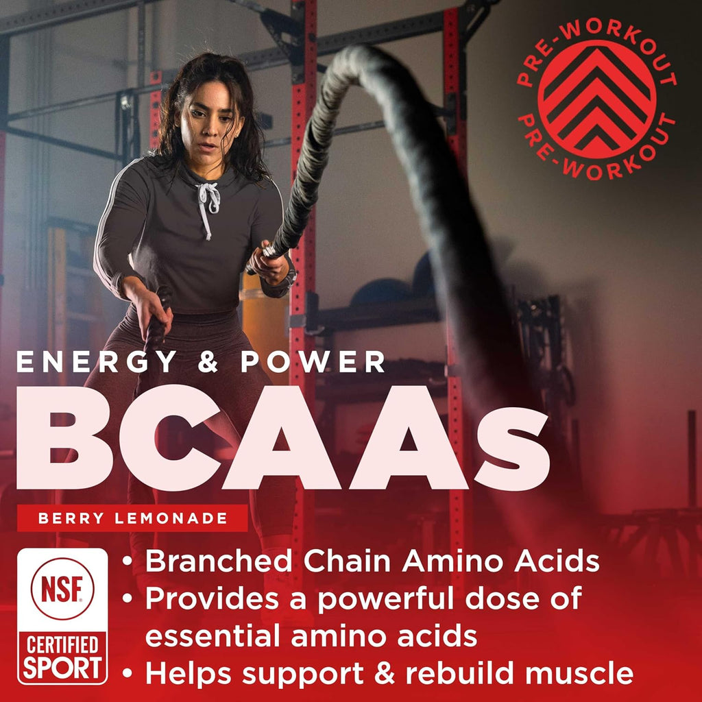 Gnarly Nutrition BCAA Powder, Berry Lemonade – Pre-Workout BCAAS Amino Acids – NSF Sport Certified – Supplement to Support and Rebuild Muscle – Berry Lemonade with Caffeine, 10.58 oz