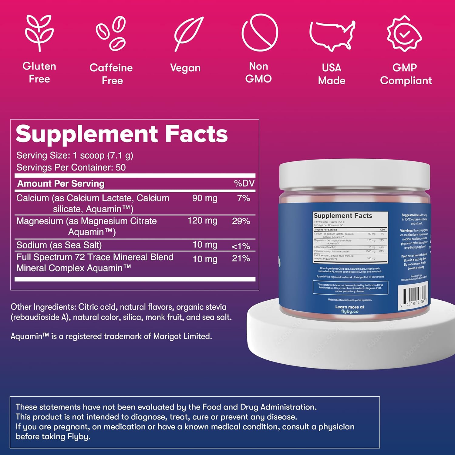Flyby Electrolytes Powder [ No Added Sugar: Naturally Sweetened ] Contains Potassium, Aquamin™ Calcium & Magnesium, Sea Salt Sodium, Full Spectrum 72 Trace Minerals - Strawberry Lemonade