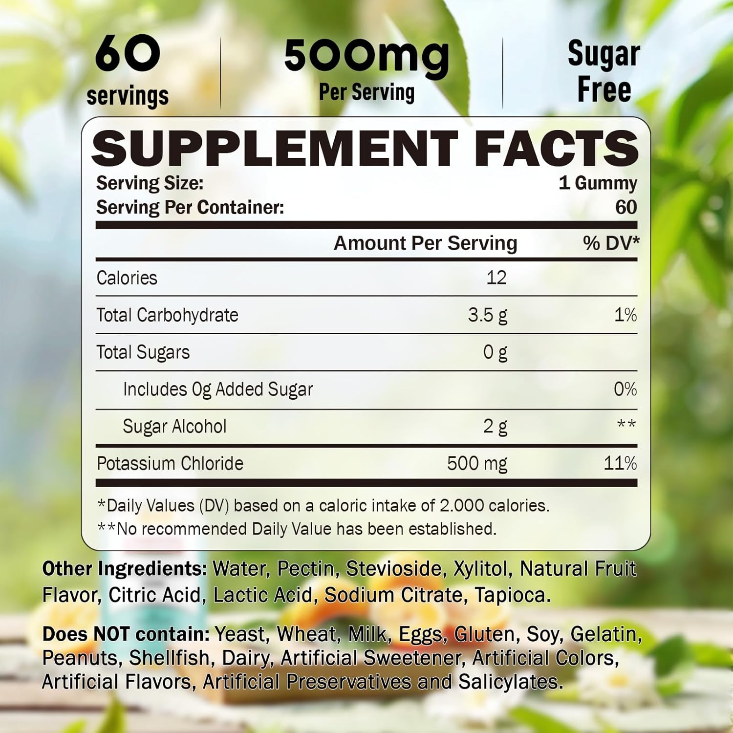 Potassium Gummies, Potassium Chloride for Adults, 60 Servings, Sugar-Free Potassium Supplement, Muscle Relief & Heart Health for Women Men, Electrolyte Balance, Efficient Potassium Supply