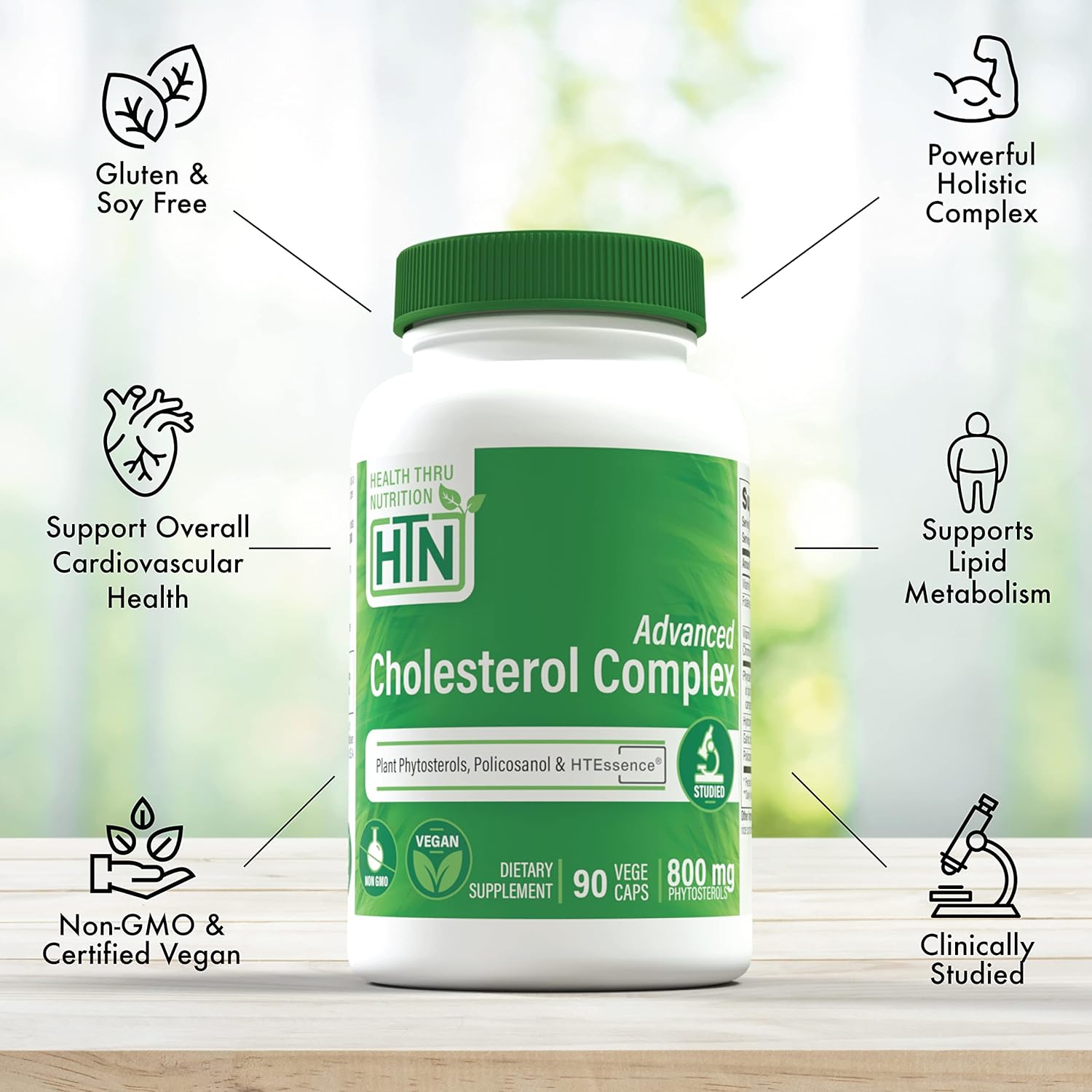 Health Thru Nutrition Advanced Cholesterol Complex | Heart Health Support & Lipid Metabolism with Phytosterols, Policosanol, Hydroxytyrosol, Chromium and More | Vegan, Non-GMO (Pack of 3 90ct Bottles)