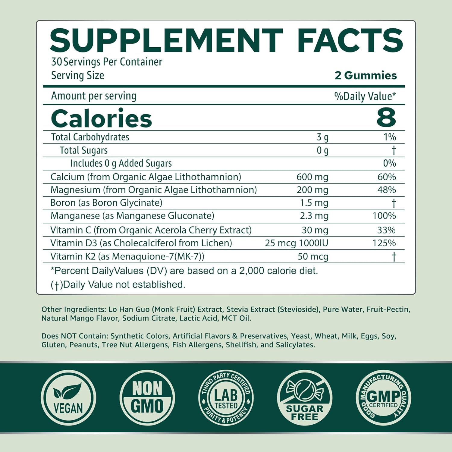 NEVISS Calcium Gummies for Women, Sugar Free Calcium Supplement with Vitamin D3 K2, C, Zinc, Boron, Sustainable Algae (3rd Party Tested) for Bone Strength, Calcium Absoption, Vegan, 60 Counts