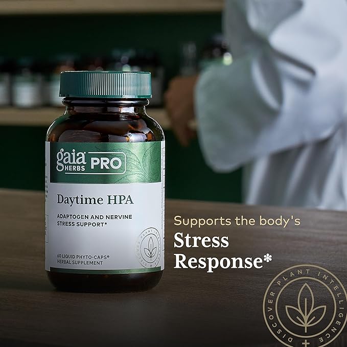 GAIA HERBS PRO Daytime HPA - Adaptogen Support Supplement - Nervous System Support Supplement with Olive Oil & Rhodiola* - Vegan, Gluten-Free, Soy-Free - 60 Liquid Phyto-Caps (30 Servings)