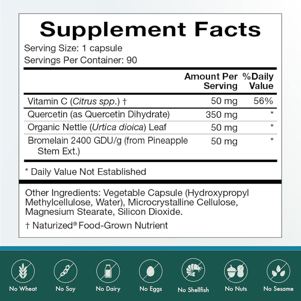 Natura Health Products Quercetin Plus Supplement - Modulates Healthy Immune and histamine Response - Featuring Bromelain, Vitamin C, Nettle Leaf & Quercetin (90 Capsules)