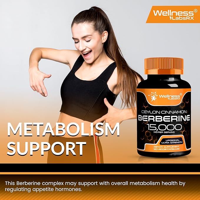 WELLNESS LABSRX Berberine 15,000mg - Third-Party Tested Berberine Supplement HCL with Ceylon Cinnamon, Black Pepper Extract and Apple Cider Vinegar, Heart Support Capsules - 240 Capsules - Pack of 2