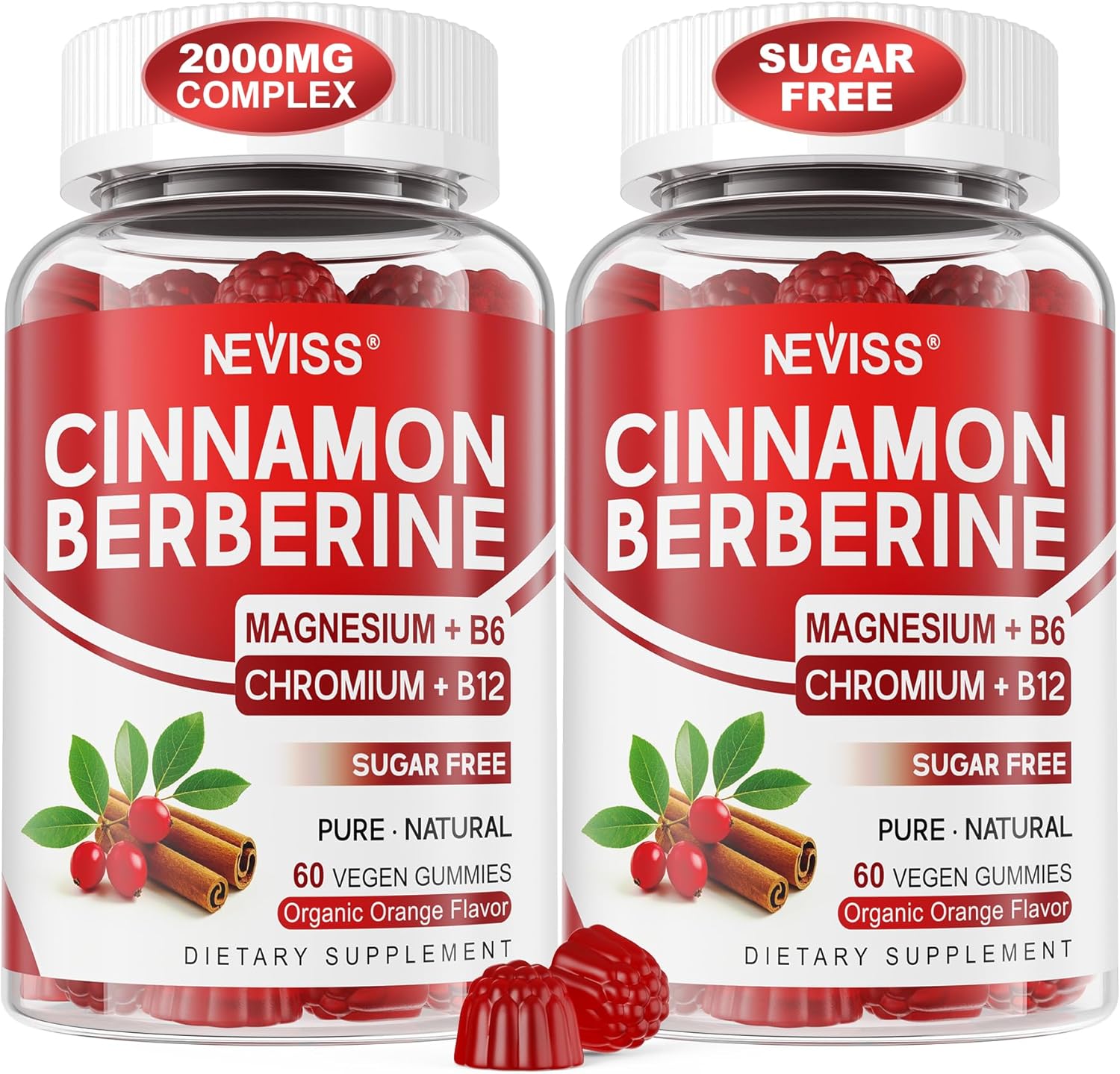 Ceylon Cinnamon Berberine Gummies 2000mg Sugar Free, Organic Berberine HCI Supplement with Ceylon Cinnamon, Bitter Melon, Green Tea, Chromium, Magnesium Glycinate & Methyl B12 for Women & Men, 120ct