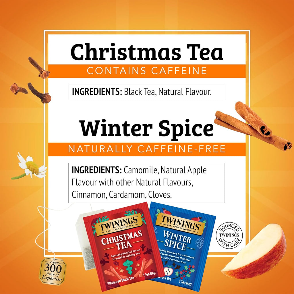 Twinings Holiday Variety Pack Tea Bags, Christmas Tea and Winter Spice, 20 Count (Pack of 4), Enjoy Hot or Iced