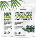 Premium Organic CHLORELLA /SPIRULINA 1000 Tablets (50/50) Kosher, Vegan - Green Algae Superfood, Cracked Cell Wall, Chlorophyll, High in Protein & Iron, no additives, or fillers 8.75 Oz (2 Pack)