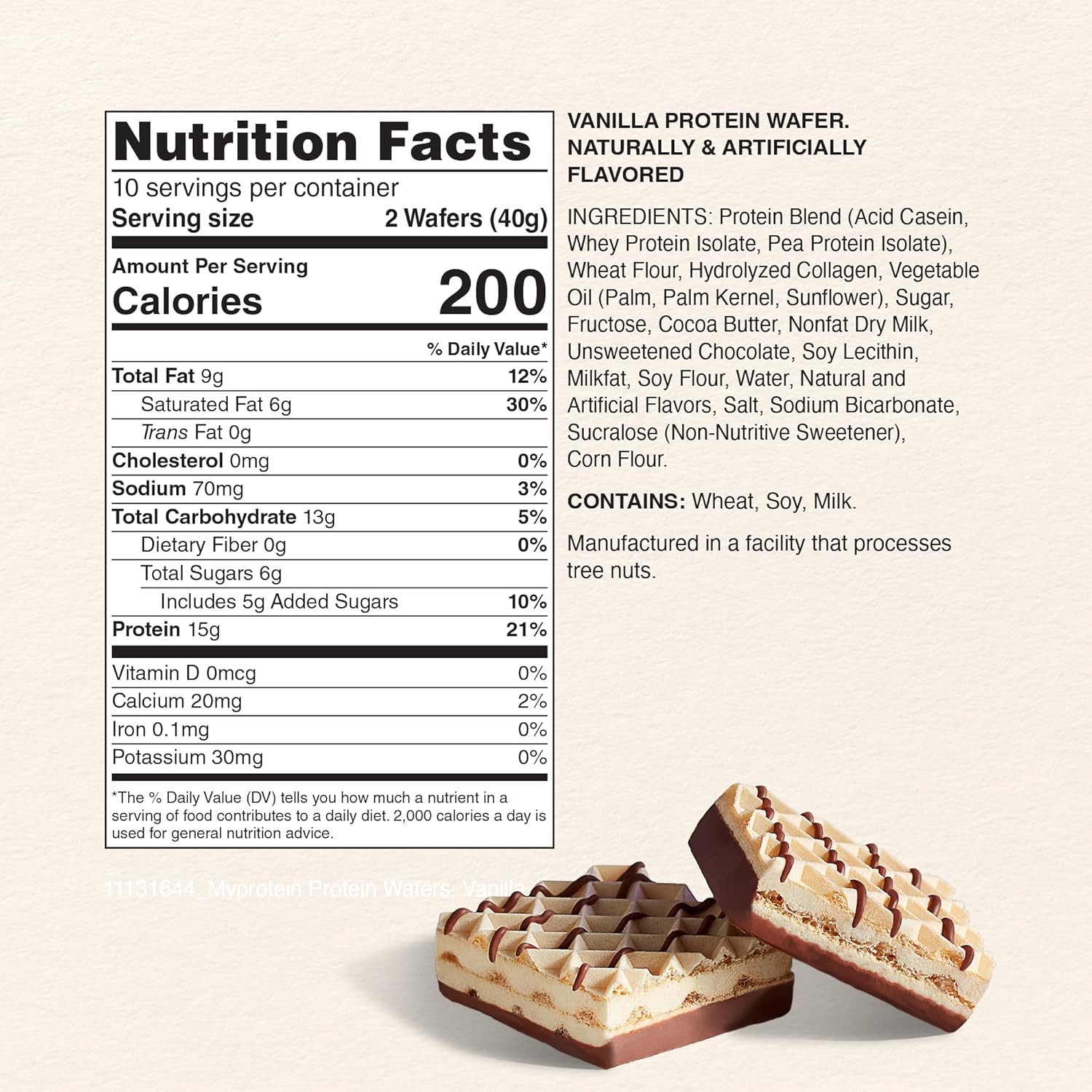 Myprotein Protein Bars, Crispy Protein Wafers, 15g High Protein Snacks, Box of 10 Vanilla Wafers Packs, Milk & Whey Protein Isolate, Light & Crunchy